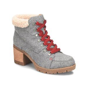 NWOB Korks Evie Bootie Sz 6.5M Gray Wool Lace Up Stacked Heel Lightweight Lined